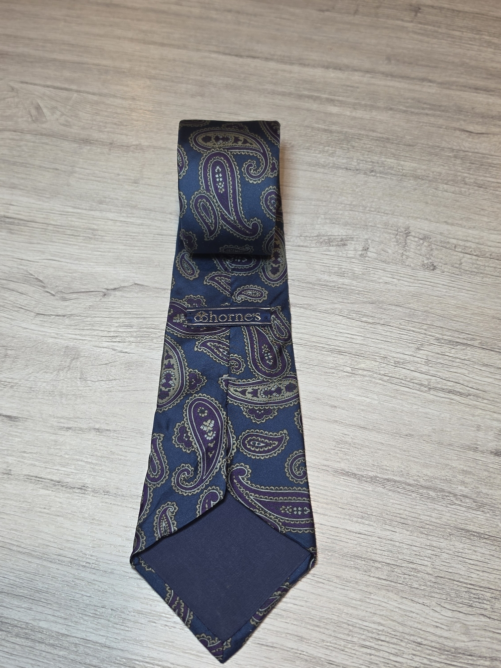 Horne's Neck Tie Men's Navy, Purple, Tan And White Paisley Print